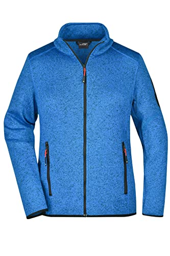 James & Nicholson Damen Fleece Strickjacke - Taillierte Jacke aus Strickfleece mit Stehkragen | Farbe: royal-Melange/red | Grösse: XL von James & Nicholson