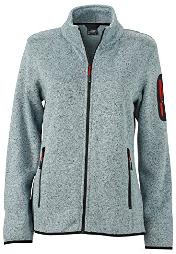 James & Nicholson Damen Jacke Jacke Knitted Fleece Jacket grau (Light-Grey-Melange/Red) Large von James & Nicholson