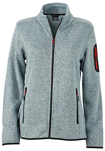 James & Nicholson Damen Jacke Jacke Knitted Fleece Jacket grau (Light-Grey-Melange/Red) X-Large von James & Nicholson
