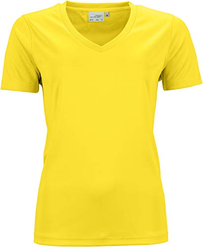 James & Nicholson Damen Ladies' Active-V T-Shirt, Gelb (Yellow), 36 (Herstellergröße: M) von James & Nicholson