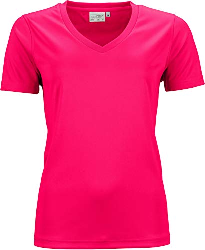 James & Nicholson Damen Ladies' Active-V T-Shirt, Rosa (Pink), 32 (Herstellergröße: XS) von James & Nicholson