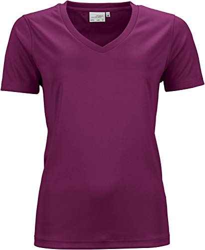 James & Nicholson Damen Ladies' Active-V T-Shirt, Rot (Purple), 34 (Herstellergröße: S) von James & Nicholson