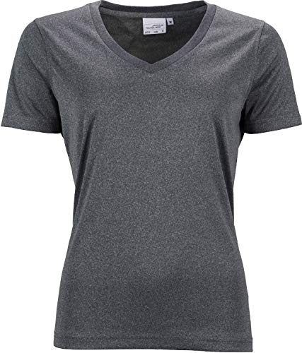 James & Nicholson Damen Ladies' Active-V T-Shirt, Schwarz (Dark-Melange), 40 (Herstellergröße: XL) von James & Nicholson