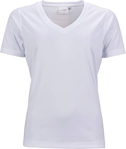 James & Nicholson Damen Ladies' Active-V T-Shirt, Weiß (White), 34 (Herstellergröße: S) von James & Nicholson