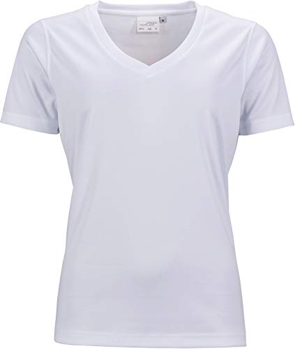 James & Nicholson Damen Ladies' Active-V T-Shirt, Weiß (White), 38 (Herstellergröße: L) von James & Nicholson