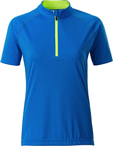 James & Nicholson Damen Ladies' Bike-T Half Zip T-Shirt, Blau (Bright-Blue/Bright-Yellow), X-Large von James & Nicholson