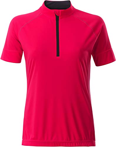 James & Nicholson Damen Ladies' Bike-T Half Zip T-Shirt, Rosa (Bright-Pink/Titan), X-Large von James & Nicholson