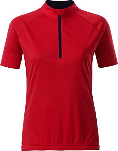 James & Nicholson Damen Ladies' Bike-T Half Zip T-Shirt, Rot (Tomato/Black), Large von James & Nicholson