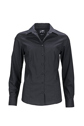 James & Nicholson Damen Ladies' Business Shirt Longsleeve Bluse, Schwarz (Black), 34 (Herstellergröße: S) von James & Nicholson