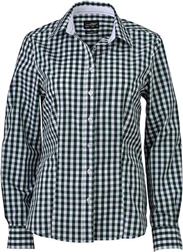 James & Nicholson Damen Ladies' Checked Blouse Bluse, Grün (Forest-Green/White), 38 (Herstellergröße: L) von James & Nicholson