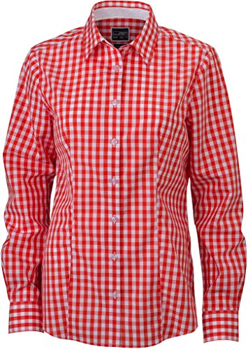 James & Nicholson Damen Ladies' Checked Blouse Bluse, Orange (Dark-Orange/White), 34 (Herstellergröße: S) von James & Nicholson