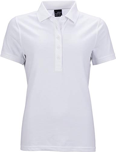 James & Nicholson Damen Ladies' Elastic Polo Piqué Poloshirt, Weiß (White), 34 (Herstellergröße: S) von James & Nicholson