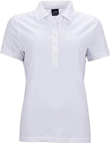 James & Nicholson Damen Ladies' Elastic Polo Piqué Poloshirt, Weiß (White), 36 (Herstellergröße: M) von James & Nicholson