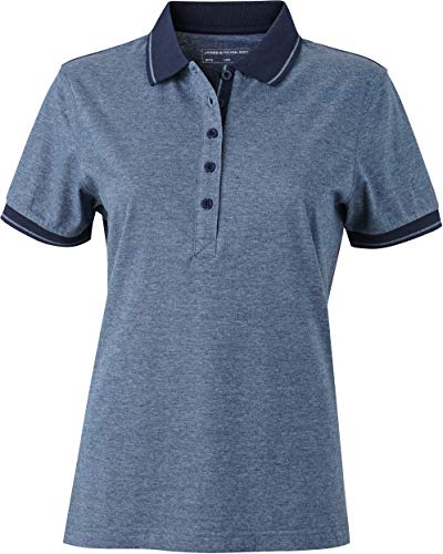 James & Nicholson Damen Ladies´ Heather Polo Poloshirt, Blau (Blue-Melange/Navy), 38 (Herstellergröße: L) von James & Nicholson