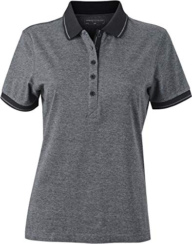 James & Nicholson Damen Ladies´ Heather Polo Poloshirt, Schwarz (Black-Melange/Black), 36 (Herstellergröße: M) von James & Nicholson