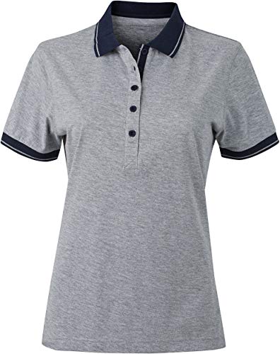 James & Nicholson Damen Ladies Polo Poloshirt, Grau (Grey-Heather/Navy), 38 (Herstellergröße: L) von James & Nicholson