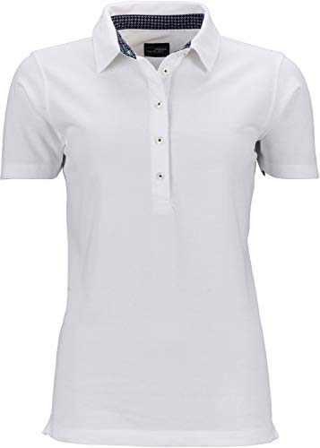 James & Nicholson Damen Ladies' Polo Poloshirt, Weiß (White/Navy-White), 34 (Herstellergröße: S) von James & Nicholson
