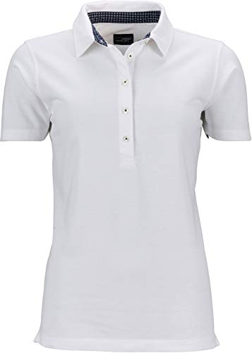 James & Nicholson Damen Ladies' Polo Poloshirt, Weiß (White/Navy-White), 36 (Herstellergröße: M) von James & Nicholson