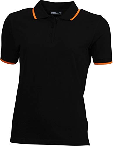 James & Nicholson Damen Ladies´ Polo Tipping Poloshirt, Schwarz (Black/Orange), 40 (Herstellergröße: XL) von James & Nicholson