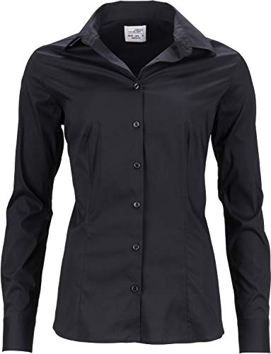 James & Nicholson Damen Ladies`Shirt Slim Fit Bluse, Schwarz (Black), 42 (Herstellergröße: XXL) von James & Nicholson