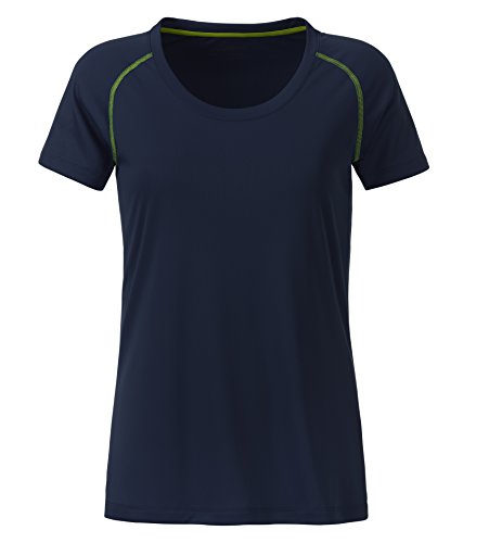 James & Nicholson Damen Ladies' Sports T-Shirt, Blau (Navy/Bright-Yellow), 38 (Herstellergröße: L) von James & Nicholson