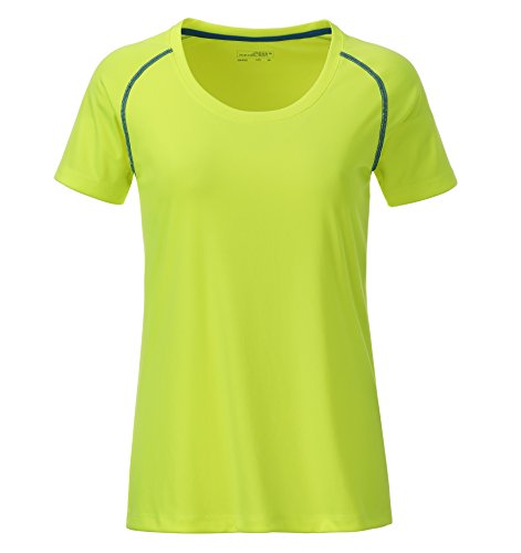 James & Nicholson Damen Ladies' Sports T-Shirt, Gelb (Bright-Yellow/Bright-Blue), 36 (Herstellergröße: M) von James & Nicholson