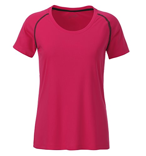 James & Nicholson Damen Ladies' Sports T-Shirt, Rosa (Bright-Pink/Titan), 40 (Herstellergröße: XL) von James & Nicholson