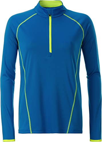 James & Nicholson Damen Ladies' Sportsshirt Longsleeve T-Shirt, Blau (Bright-Blue/Bright-Yellow), Medium von James & Nicholson