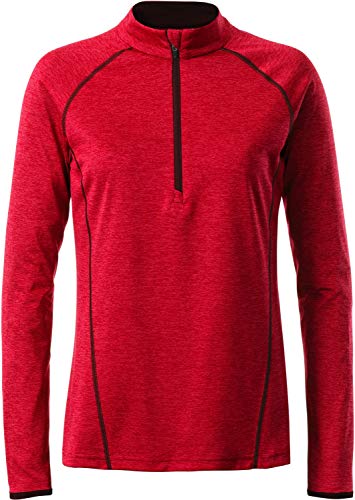 James & Nicholson Damen Ladies' Sportsshirt Longsleeve T-Shirt, Rot (Red-Melange/Titan), X-Small von James & Nicholson