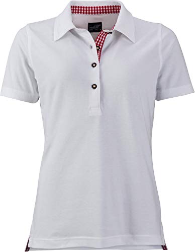 James & Nicholson Damen Ladies' Traditional Polo Poloshirt, Weiß (White/Red-White), 36 (Herstellergröße: M) von James & Nicholson