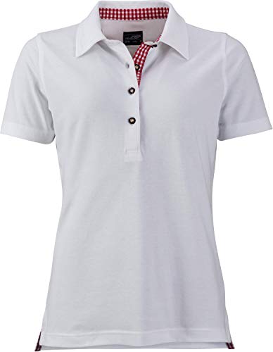 James & Nicholson Damen Ladies' Traditional Polo Poloshirt, Weiß (White/Red-White), 38 (Herstellergröße: L) von James & Nicholson
