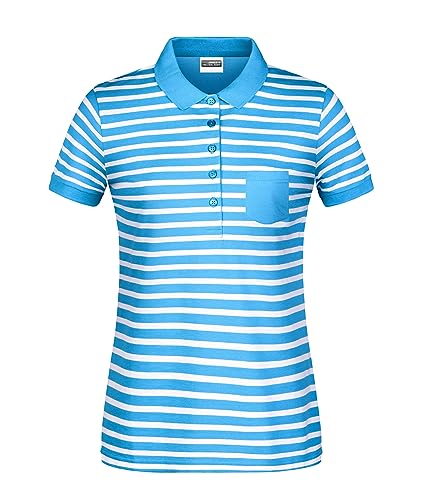 James & Nicholson Damen Maritim Polo - Leicht tailliertes Poloshirt aus Bio-Baumwolle | Farbe: Atlantic/White | Grösse: M von James & Nicholson