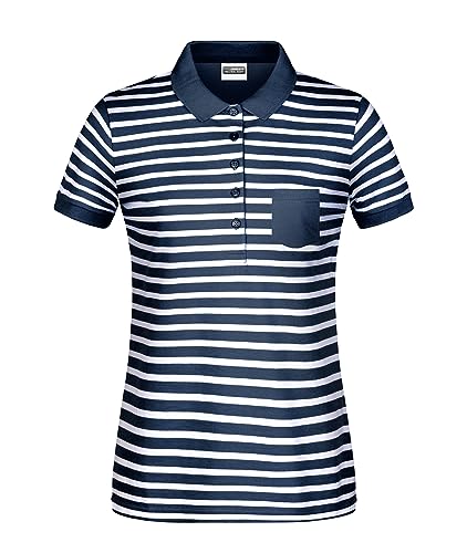 James & Nicholson Damen Maritim Polo - Leicht tailliertes Poloshirt aus Bio-Baumwolle | Farbe: Navy/White | Grösse: XXL von James & Nicholson