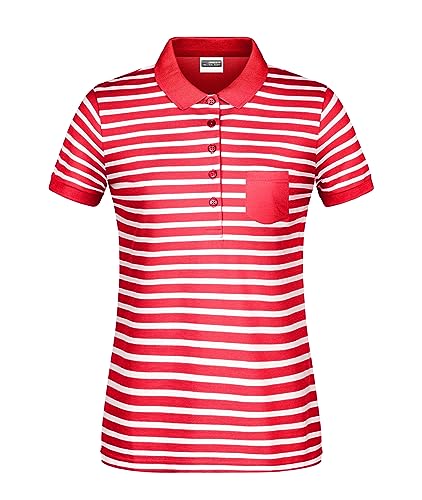 James & Nicholson Damen Maritim Polo - Leicht tailliertes Poloshirt aus Bio-Baumwolle | Farbe: red/White | Grösse: L von James & Nicholson