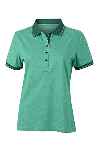 James & Nicholson Damen Melange Polo mit modischen Details (XXL, green-melange/dark-green) von James & Nicholson