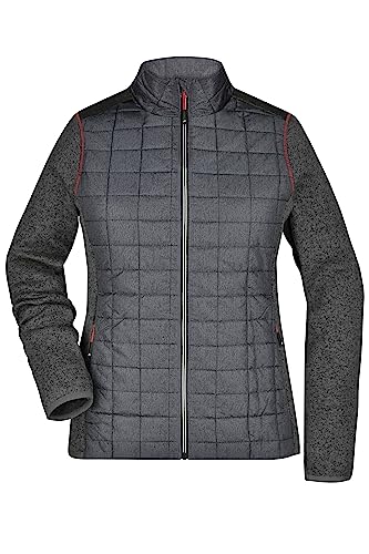 James & Nicholson Damen Melange Strickfleece Hybridjacke - Hybridjacke im leicht taillierten Schnitt für die Übergangszeit | Farbe: grey-melange/anthracite-melange | Grösse: L von James & Nicholson