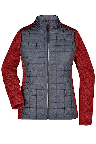 James & Nicholson Damen Melange Strickfleece Hybridjacke - Hybridjacke im leicht taillierten Schnitt für die Übergangszeit | Farbe: red-melange/anthracite-melange | Grösse: XL von James & Nicholson