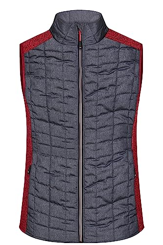 James & Nicholson Damen Melange Strickfleece Hybridweste - Leicht taillierte Weste mit Stehkragen aus Materialmix | Farbe: red-melange/anthracite-melange | Grösse: XXL von James & Nicholson