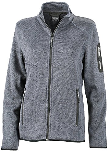 James & Nicholson Damen Modische Strickfleece Jacke mit Stehkragen (L, dark-grey-melange/silver) von James & Nicholson