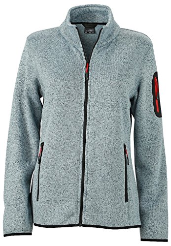 James & Nicholson Damen Modische Strickfleece Jacke mit Stehkragen (L, light-grey-melange/red) von James & Nicholson