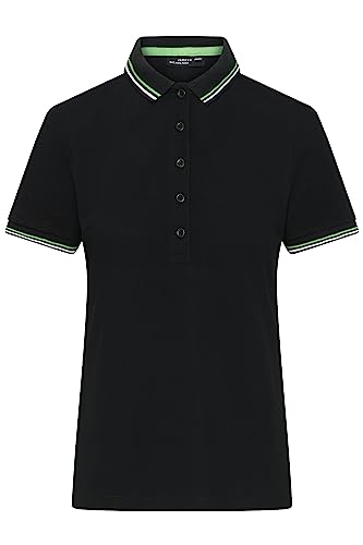 James & Nicholson Damen Polo - Klassisches Polo mit kontrastfarbigem Kragen und Armbündchen in Piqué-Qualität | Farbe: Black/White/Lime-Green | Grösse: S von James & Nicholson