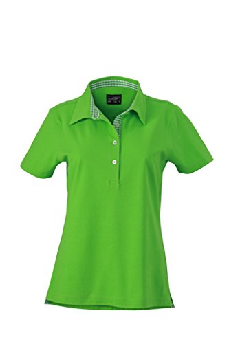 James & Nicholson Damen-Polo mit modischem Karo-Einsatz (L, lime-green/lime-green-white) von James & Nicholson