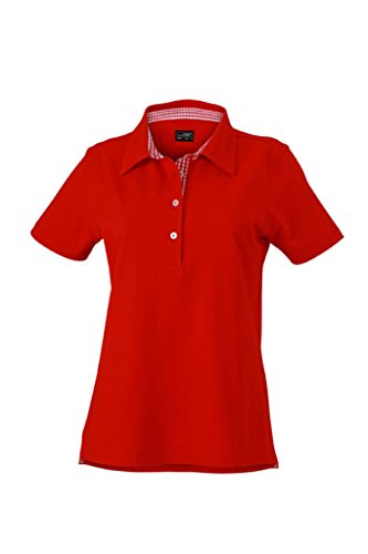 James & Nicholson Damen-Polo mit modischem Karo-Einsatz (L, red/red-white) von James & Nicholson