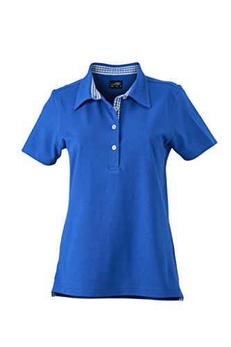 James & Nicholson Damen-Polo mit modischem Karo-Einsatz (L, royal/royal-white) von James & Nicholson