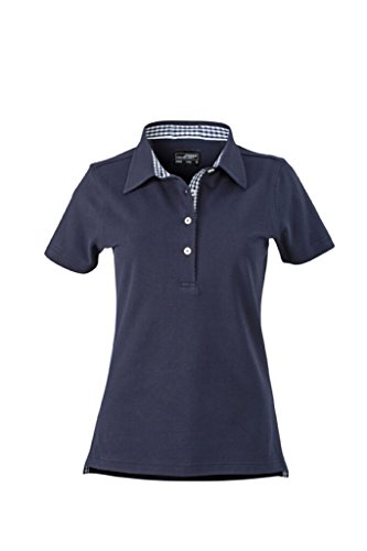 James & Nicholson Damen-Polo mit modischem Karo-Einsatz (S, navy/navy-white) von James & Nicholson