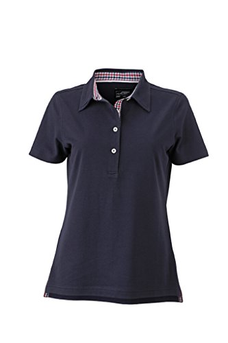 James & Nicholson Damen-Polo mit modischem Karo-Einsatz (XXL, Navy/red-Navy-White) von James & Nicholson