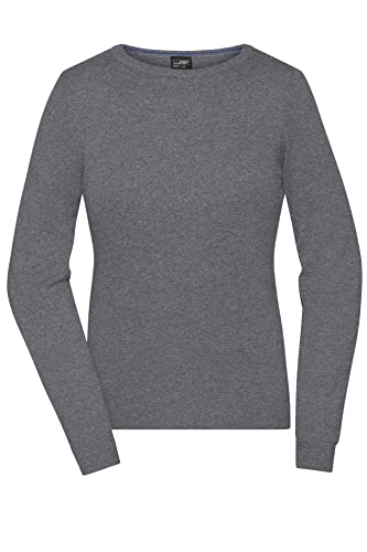 James & Nicholson Damen Roundneck-Pullover - Klassischer Baumwoll-Pullover | Farbe: grey-heather | Grösse: S von James & Nicholson