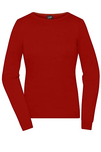 James & Nicholson Damen Roundneck-Pullover - Klassischer Baumwoll-Pullover | Farbe: red | Grösse: L von James & Nicholson