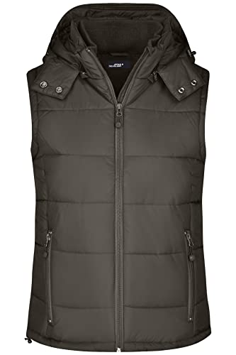 James & Nicholson Damen Steppweste - Taillierte Weste mit abnehmbarer Kapuze | Farbe: mud | Grösse: XXL von James & Nicholson