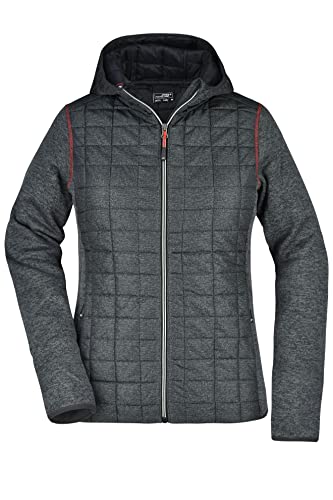 James & Nicholson Damen Strickfleece Hybridjacke - Leicht taillierte Kapuzenjacke im Materialmix | Farbe: grey-melange/anthracite-melange | Grösse: L von James & Nicholson